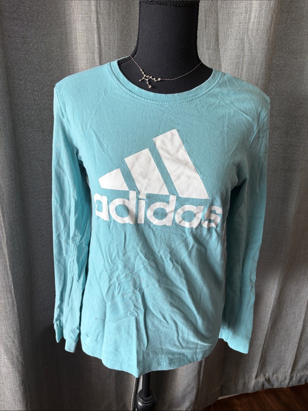adidas Light Aqua Long Sleeve Tee with White Logo